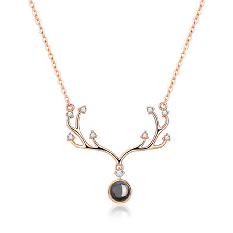 S925 Sterling Silver One Deer Has You Necklace Projection Antler Pendant Women's TikTok Internet Celebrity Same Style All-match Clavicle Chain Jewelry