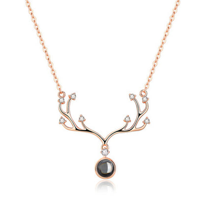 S925 Sterling Silver One Deer Has You Necklace Projection Antler Pendant Women's TikTok Internet Celebrity Same Style All-match Clavicle Chain Jewelry