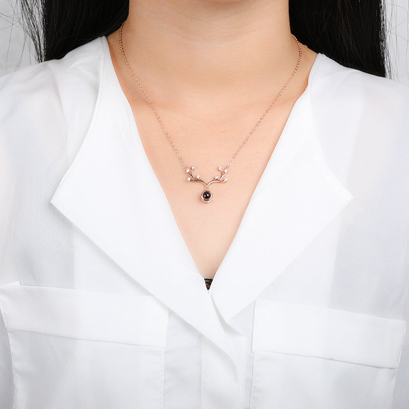 S925 Sterling Silver One Deer Has You Necklace Projection Antler Pendant Women's TikTok Internet Celebrity Same Style All-match Clavicle Chain Jewelry