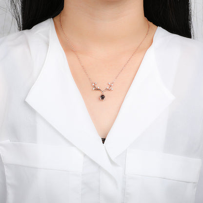 S925 Sterling Silver One Deer Has You Necklace Projection Antler Pendant Women's TikTok Internet Celebrity Same Style All-match Clavicle Chain Jewelry