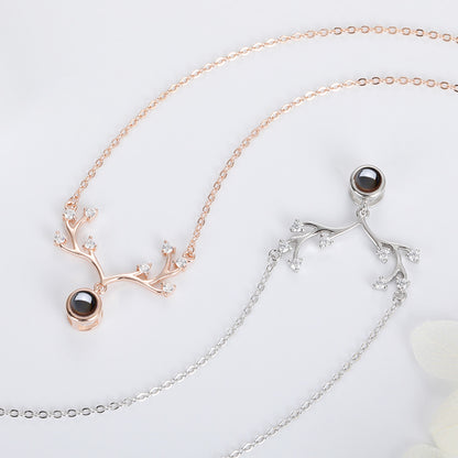 S925 Sterling Silver One Deer Has You Necklace Projection Antler Pendant Women's TikTok Internet Celebrity Same Style All-match Clavicle Chain Jewelry