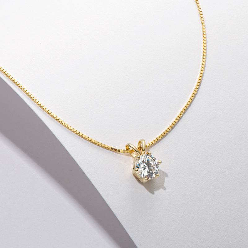 AINUOSHI Classic Six Claw Moissanite Necklace Women D Color 1 Carat 925 Silver Platinum Plated Moissanite Pendant Necklace