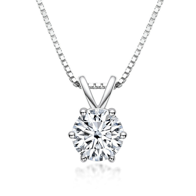 AINUOSHI Classic Six Claw Moissanite Necklace Women D Color 1 Carat 925 Silver Platinum Plated Moissanite Pendant Necklace