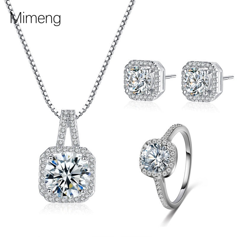 Square Jewelry Set Diy Korean Version Shiny Zircon Square Diamond SetPersonalized Micro-set Jewelry