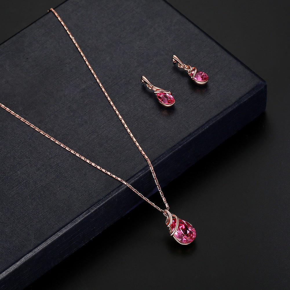 Alloy Gem Jewelry Set New Necklace Earrings Two-piece