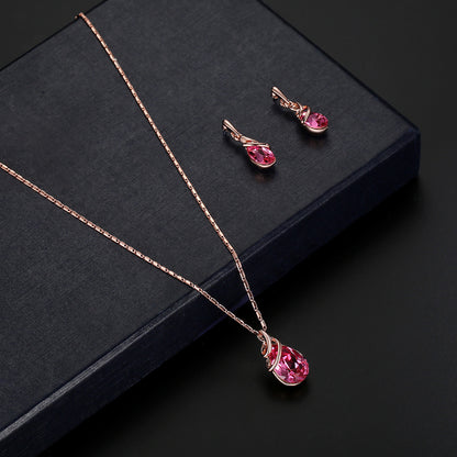 Alloy Gem Jewelry Set New Necklace Earrings Two-piece