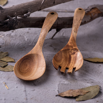 Japanese Style Long Handle Soup Spoon Salad Cooking Spoon Set Unlacquered Mixing Spoon Solid Wood Wooden Spoon Wooden Fork Salad Spoon Fork Tableware