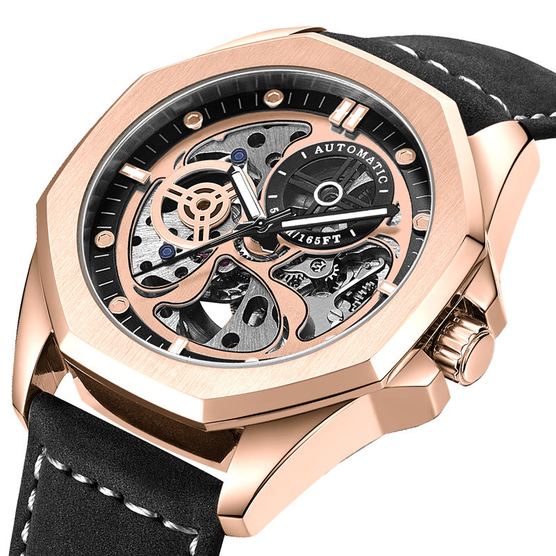 Korean Version Fashion Leather Watch Waterproof Mechanical Watch Men's Men's Casual Personality Men's Watch Mechanical Watch