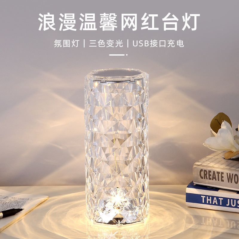 Spanish Acrylic Rose Crystal Table Lamp Touch Led Atmosphere Table Diamond Pat Light