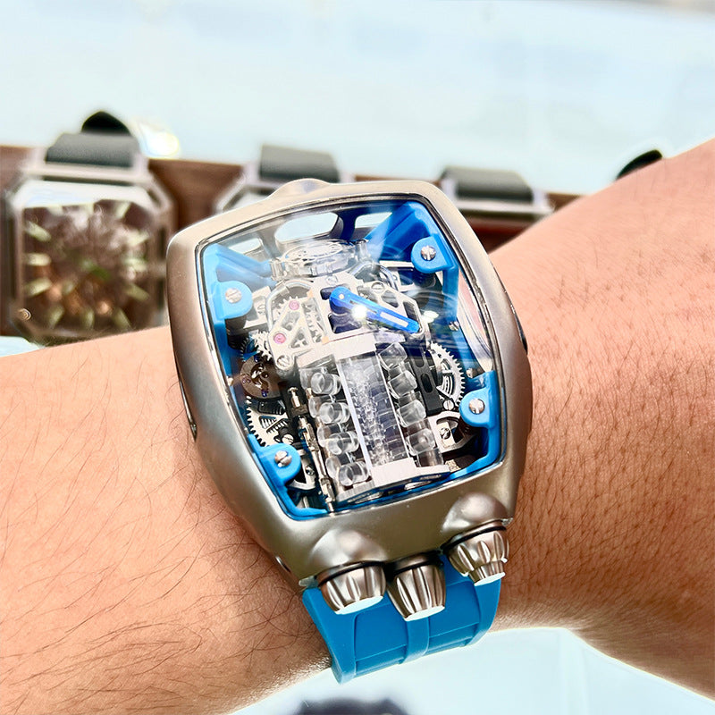 Engine 16-cylinder Engine Multi-function Watch Men's Celestial Tourbillon Automatic Silicone Strap Mechanical Watch