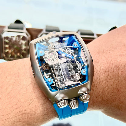 Engine 16-cylinder Engine Multi-function Watch Men's Celestial Tourbillon Automatic Silicone Strap Mechanical Watch