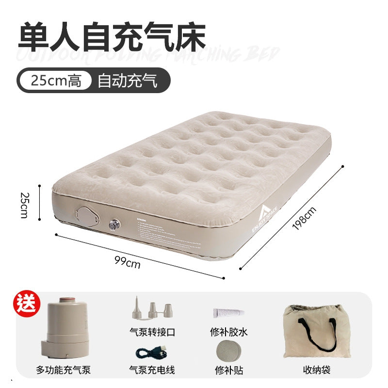 Outdoor Camping Heightening And Thickening Flocking Automatic Inflatable Cushion Inflatable Bed Double Camping Mat Nap Inflatable Pillow