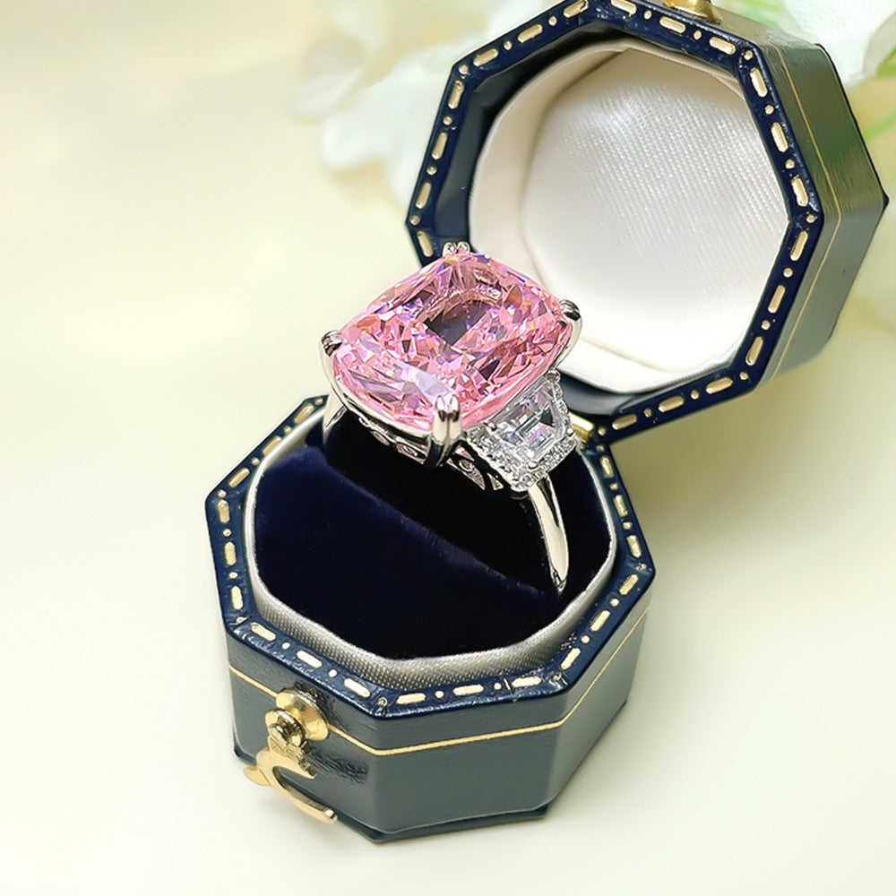 Fairy Ladies Jewelry 2023 New 925 Silver High Carbon Diamond Ring 11*15 Diamond Powder Luxury European And American Wind Live Explosions