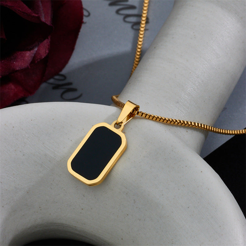European And American Light Luxury Niche Design Titanium Steel Square Necklace Female Ins Cold Wind Simple Geometric Snake Bone Chain Clavicle Chain