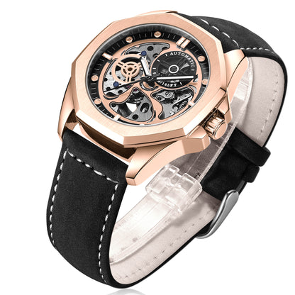 Korean Version Fashion Leather Watch Waterproof Mechanical Watch Men's Men's Casual Personality Men's Watch Mechanical Watch