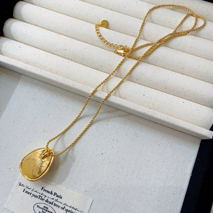 French Retro European And American Niche Design Egg-shaped Water Drop Pendant Necklace Minimalist Advanced Cold Style Silver Egg Sweater Chain