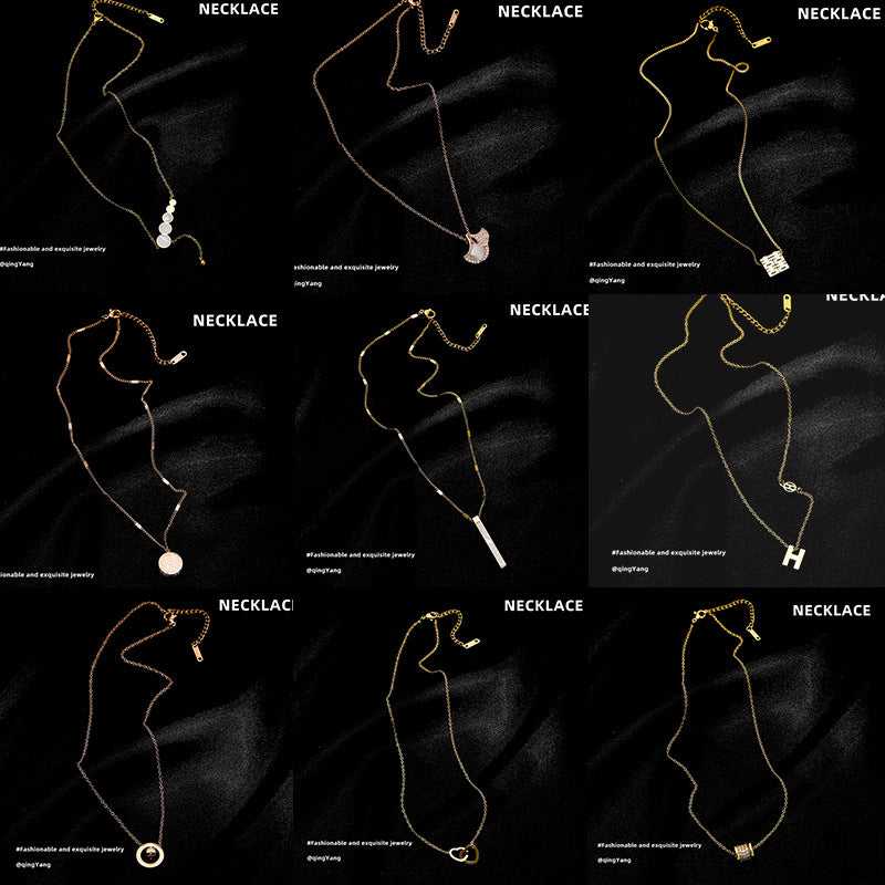 Korean Version Of The Simple Titanium Steel Necklace Female 18k Rose Gold Four-leaf Clover Shell Pendant Ins Tide Net Red Explosion Style Collarbone Chain