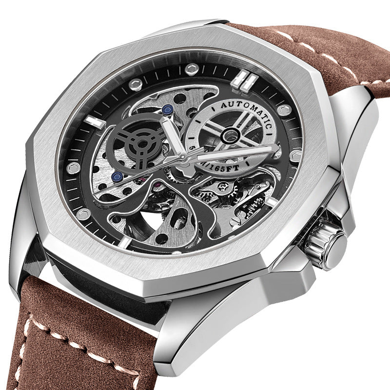 Korean Version Fashion Leather Watch Waterproof Mechanical Watch Men's Men's Casual Personality Men's Watch Mechanical Watch