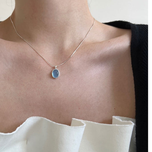 Natural Aquamarine Moonstone Women's Necklace