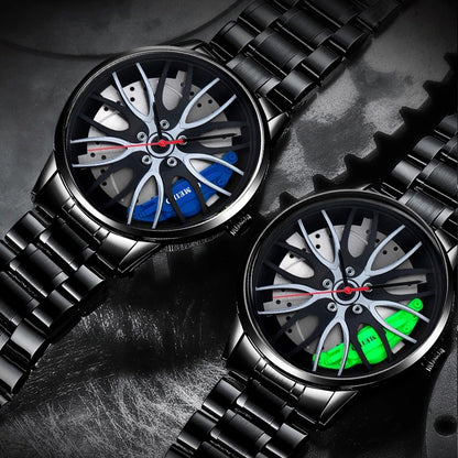 New Foreign Trade Men's Watch Cool Wheel Hub Fashionable Personalized Dial Steel Band Men's Watch Trendy Non-mechanical Wristwatch