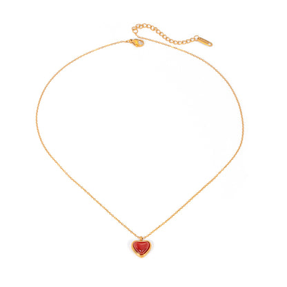 European And American New Online Celebrity Style INS Style 18K Gold Stainless Steel Inlaid Red Agate Love Pendant Necklace Necklace