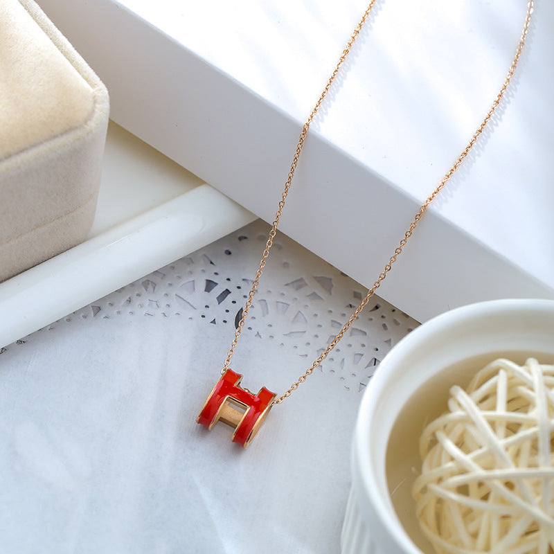 Korean Version Of The Simple Titanium Steel Necklace Female 18k Rose Gold Four-leaf Clover Shell Pendant Ins Tide Net Red Explosion Style Collarbone Chain