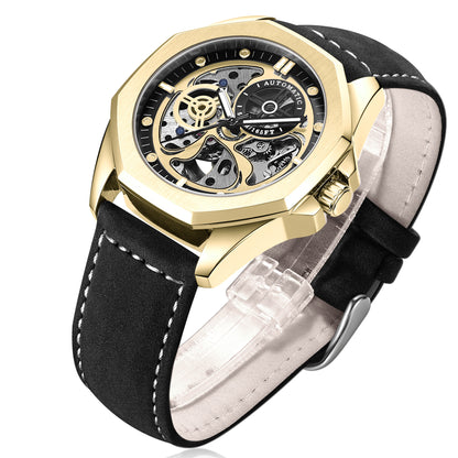 Korean Version Fashion Leather Watch Waterproof Mechanical Watch Men's Men's Casual Personality Men's Watch Mechanical Watch