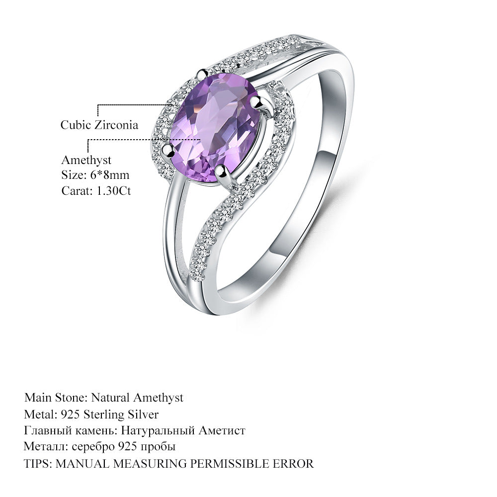 S925 Sterling Silver Inlaid Natural Sapphire Ring