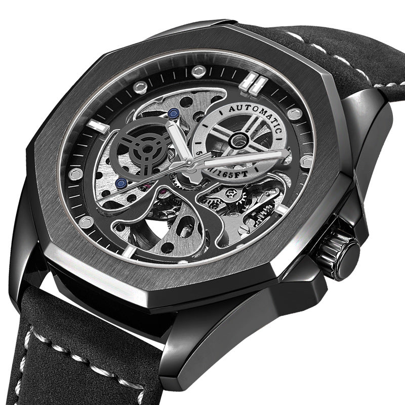 Korean Version Fashion Leather Watch Waterproof Mechanical Watch Men's Men's Casual Personality Men's Watch Mechanical Watch