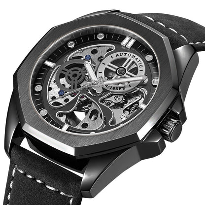 Korean Version Fashion Leather Watch Waterproof Mechanical Watch Men's Men's Casual Personality Men's Watch Mechanical Watch