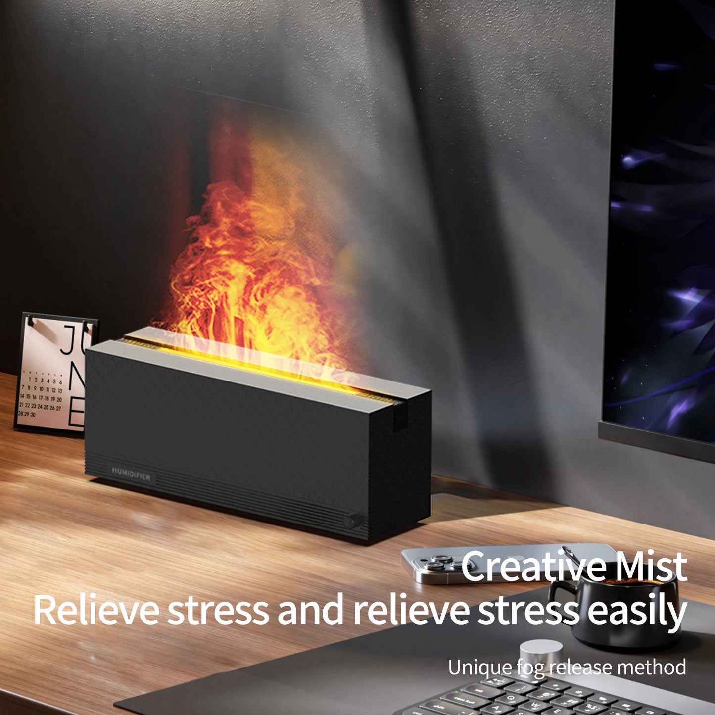 Cross-border New Colorful Flame Aromatherapy Machine Home Bedroom Volcanic Atmosphere Light Essential Oil Diffuser Air Humidifier
