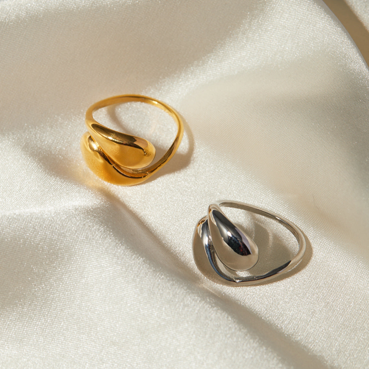 18K Gold Stainless Steel Drop-shaped Cross-opening Ring Niche Design Sense Advanced Simple Ring
