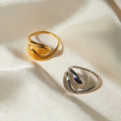 18K Gold Stainless Steel Drop-shaped Cross-opening Ring Niche Design Sense Advanced Simple Ring
