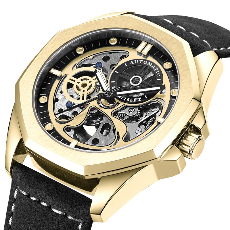 Korean Version Fashion Leather Watch Waterproof Mechanical Watch Men's Men's Casual Personality Men's Watch Mechanical Watch