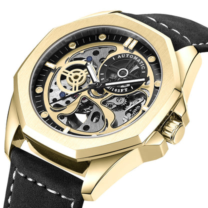 Korean Version Fashion Leather Watch Waterproof Mechanical Watch Men's Men's Casual Personality Men's Watch Mechanical Watch