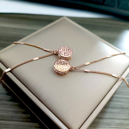 Korean Version Of The Simple Titanium Steel Necklace Female 18k Rose Gold Four-leaf Clover Shell Pendant Ins Tide Net Red Explosion Style Collarbone Chain