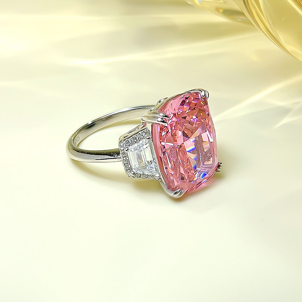 Fairy Ladies Jewelry 2023 New 925 Silver High Carbon Diamond Ring 11*15 Diamond Powder Luxury European And American Wind Live Explosions