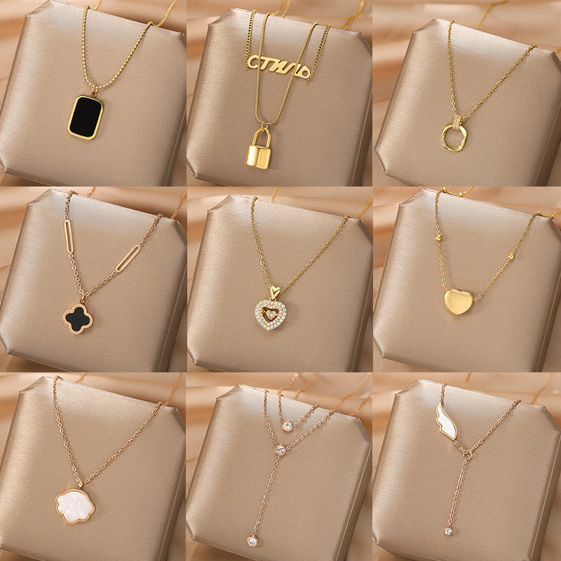 Korean Version Of The Simple Titanium Steel Necklace Female 18k Rose Gold Four-leaf Clover Shell Pendant Ins Tide Net Red Explosion Style Collarbone Chain