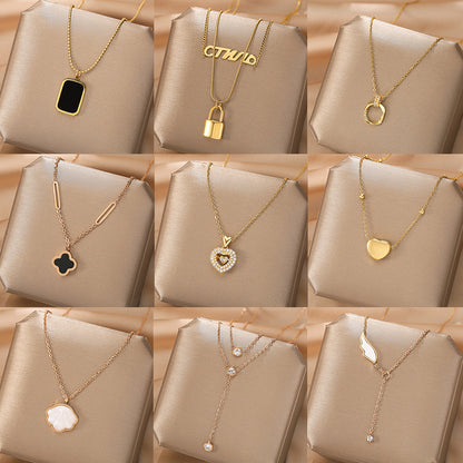 Korean Version Of The Simple Titanium Steel Necklace Female 18k Rose Gold Four-leaf Clover Shell Pendant Ins Tide Net Red Explosion Style Collarbone Chain