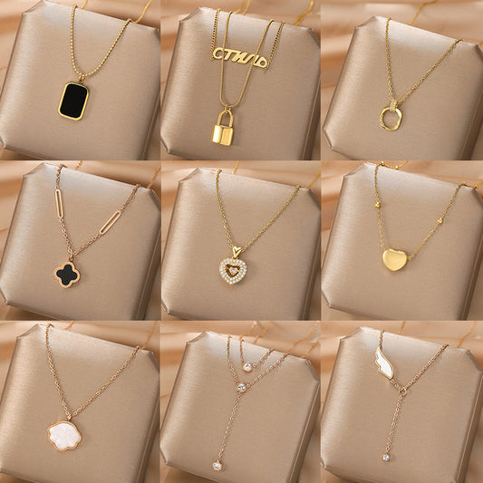 Korean Version Of The Simple Titanium Steel Necklace Female 18k Rose Gold Four-leaf Clover Shell Pendant Ins Tide Net Red Explosion Style Collarbone Chain