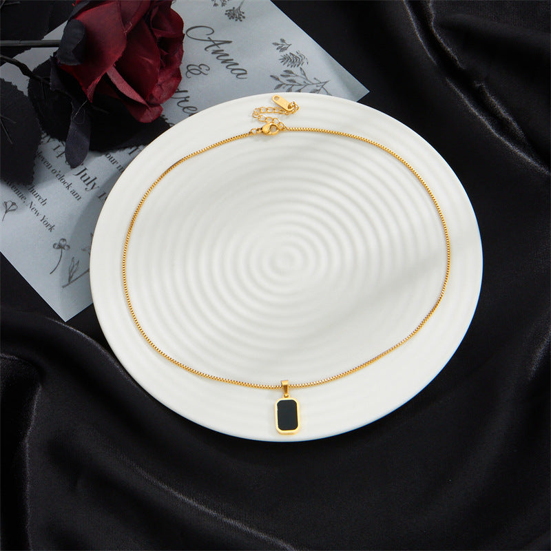 European And American Light Luxury Niche Design Titanium Steel Square Necklace Female Ins Cold Wind Simple Geometric Snake Bone Chain Clavicle Chain