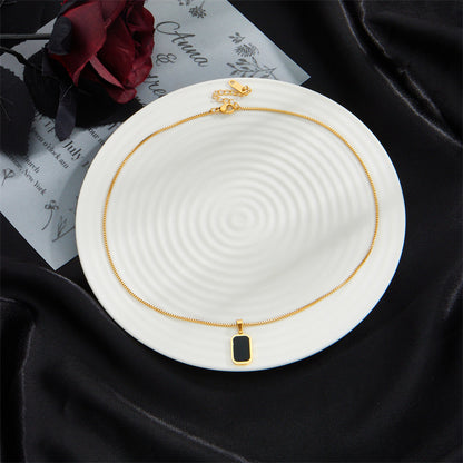 European And American Light Luxury Niche Design Titanium Steel Square Necklace Female Ins Cold Wind Simple Geometric Snake Bone Chain Clavicle Chain