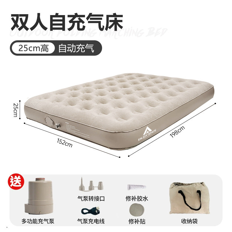 Outdoor Camping Heightening And Thickening Flocking Automatic Inflatable Cushion Inflatable Bed Double Camping Mat Nap Inflatable Pillow