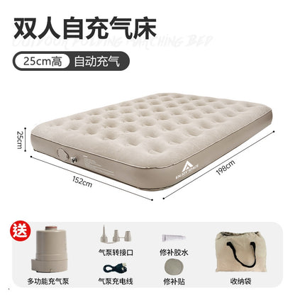Outdoor Camping Heightening And Thickening Flocking Automatic Inflatable Cushion Inflatable Bed Double Camping Mat Nap Inflatable Pillow