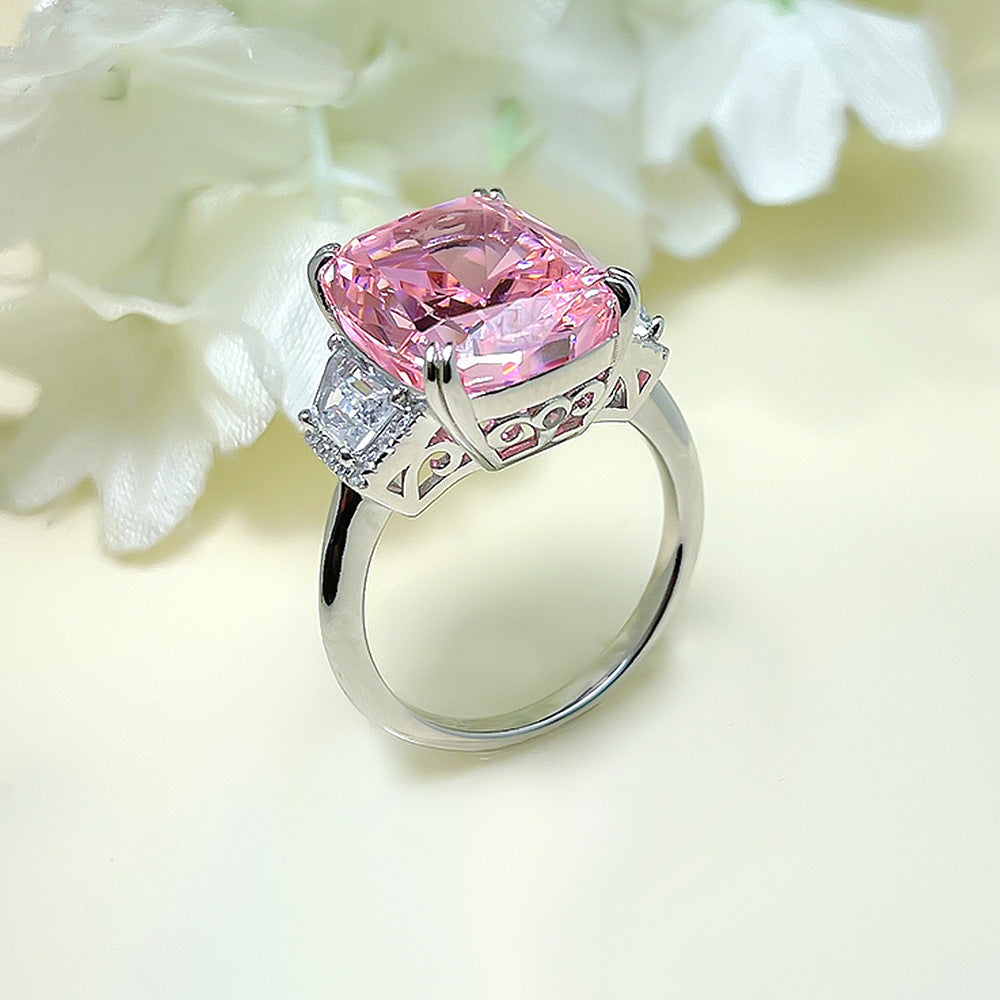 Fairy Ladies Jewelry 2023 New 925 Silver High Carbon Diamond Ring 11*15 Diamond Powder Luxury European And American Wind Live Explosions