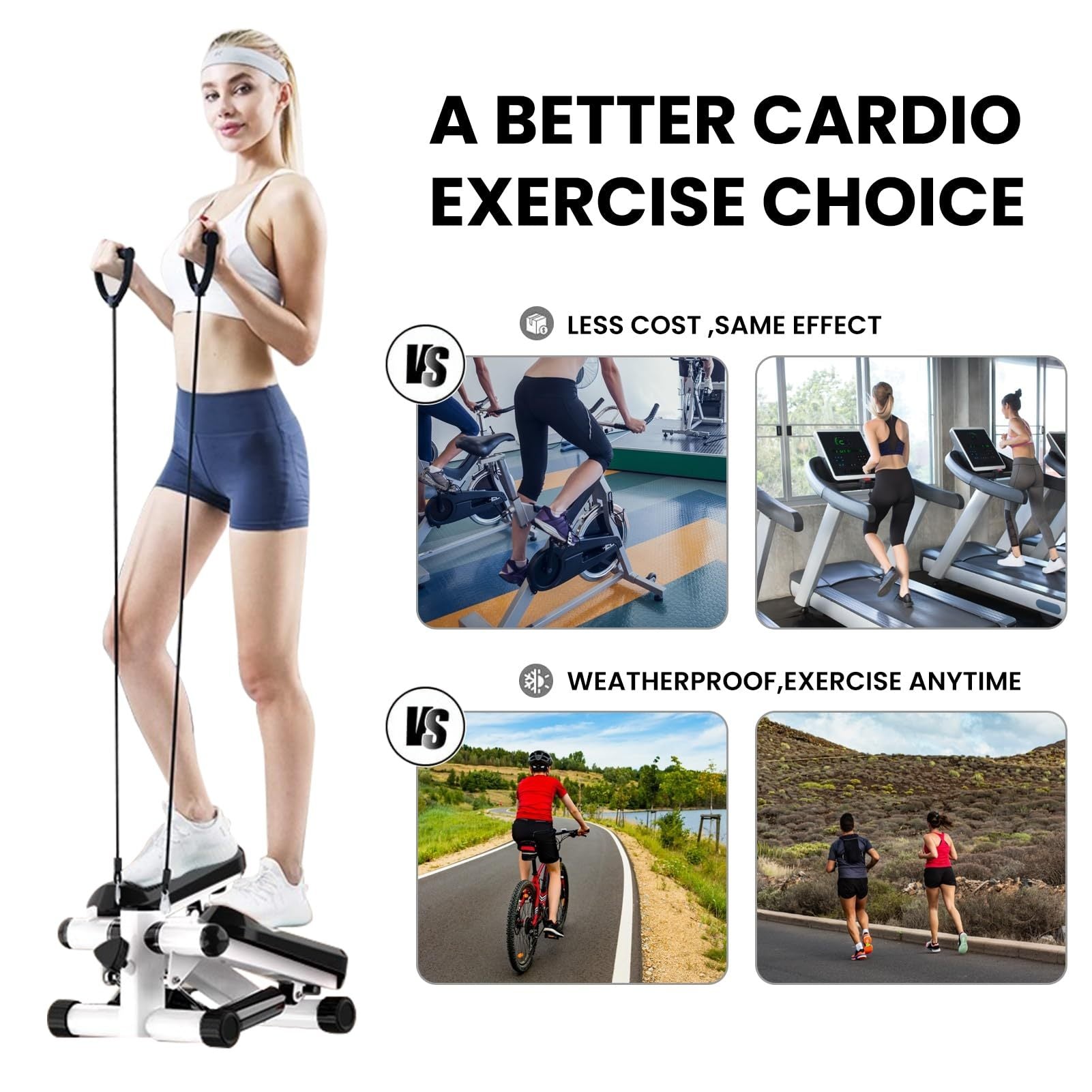 Mini Stepper with Resistance Band, Stair Stepping Fitness Exercise Home Workout Equipment for Full Body Workout